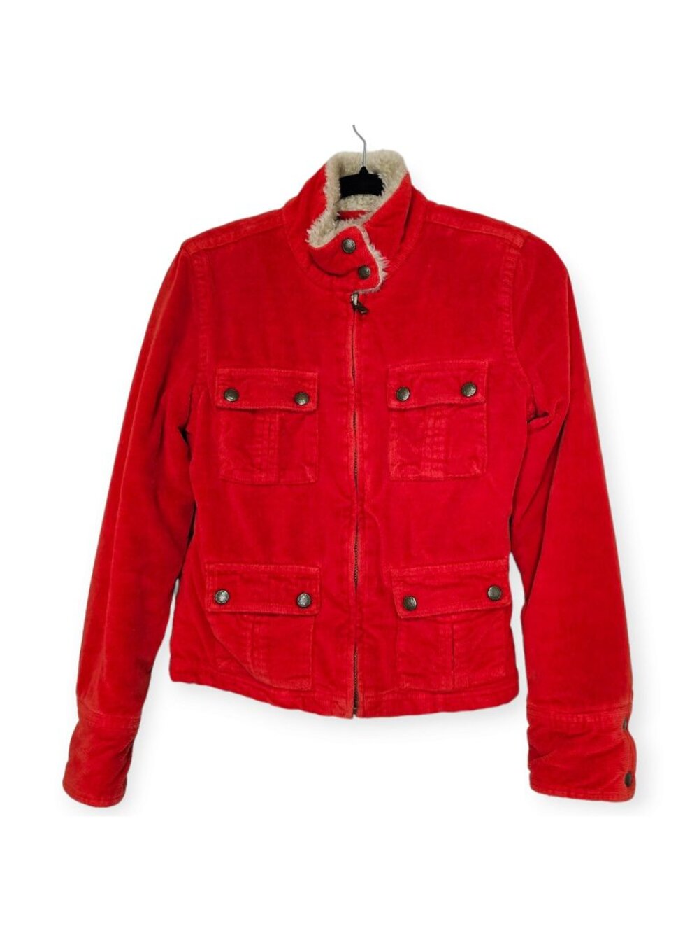 Lucky Brand S Red Orange Shearling Lined Corduroy Jacket Boho Western Cowgirl